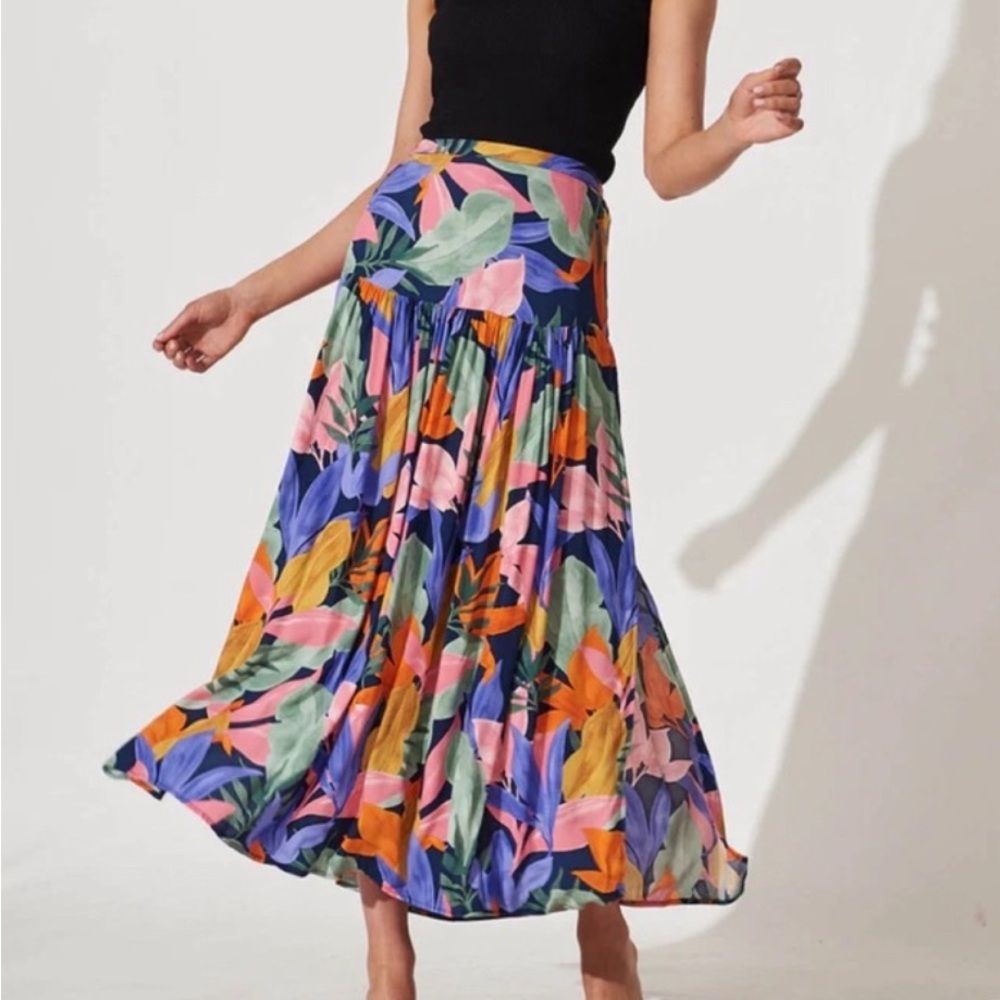 Anthropologie Multicolor Floral A-Line Maxi Skirt